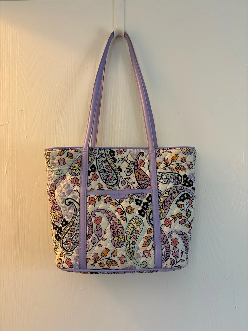 Vera Bradley Quilted Paisley Tote in Lavender and Cream